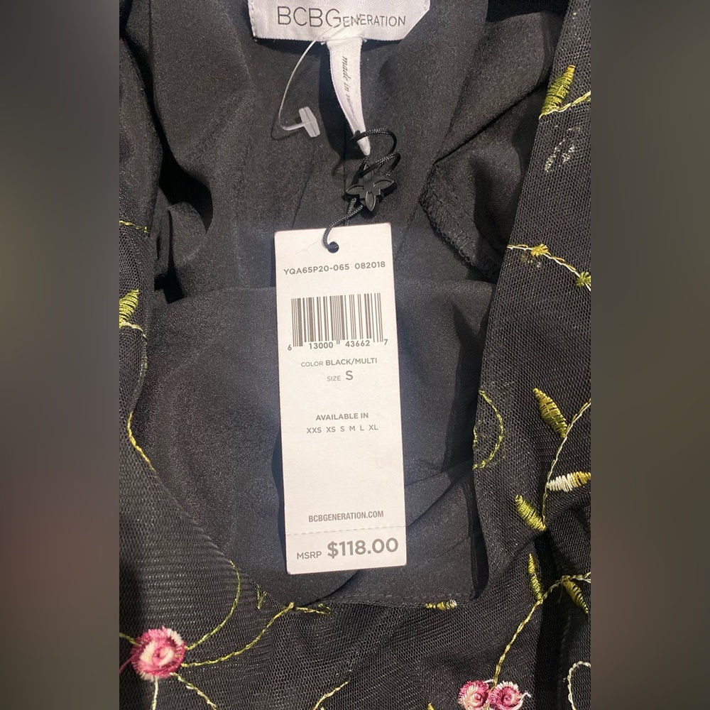 BCBGeneration Black Dress with Pink Floral Embroidery - Picture 7 of 8